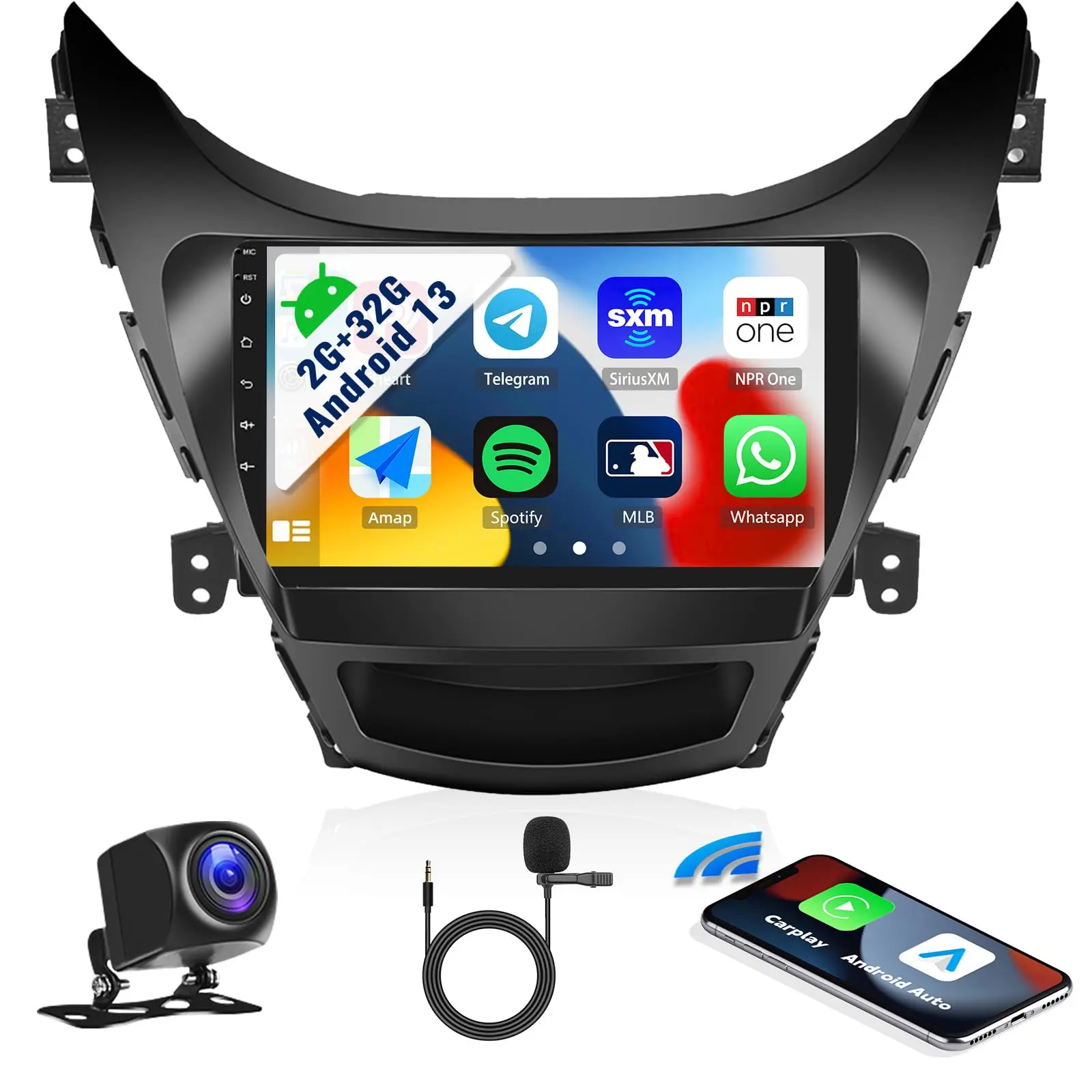 Summervibes 2+64G Android 15 Car Stereo, 9 Inches (9" Screen 1024 x 600) HD Touchscreen for Hyundai Elantra 2011-2013, CarPlay & Android Auto, AHD Backup Camera, Mirror Link, GPS, WiFi, DSP Audio Radio, Wi-Fi, Gps Navigation