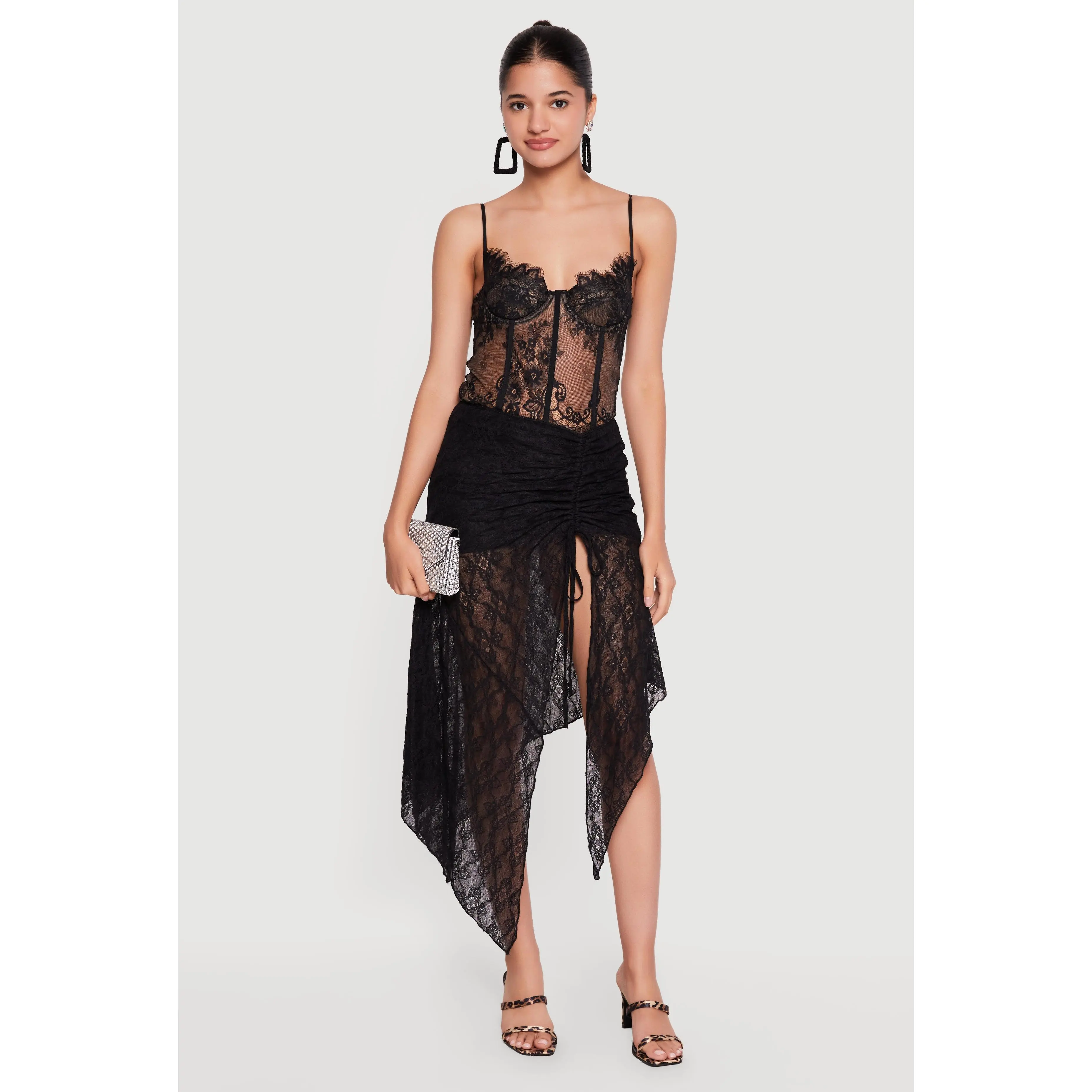 Lace Asymmetrical Drawstring Skirt