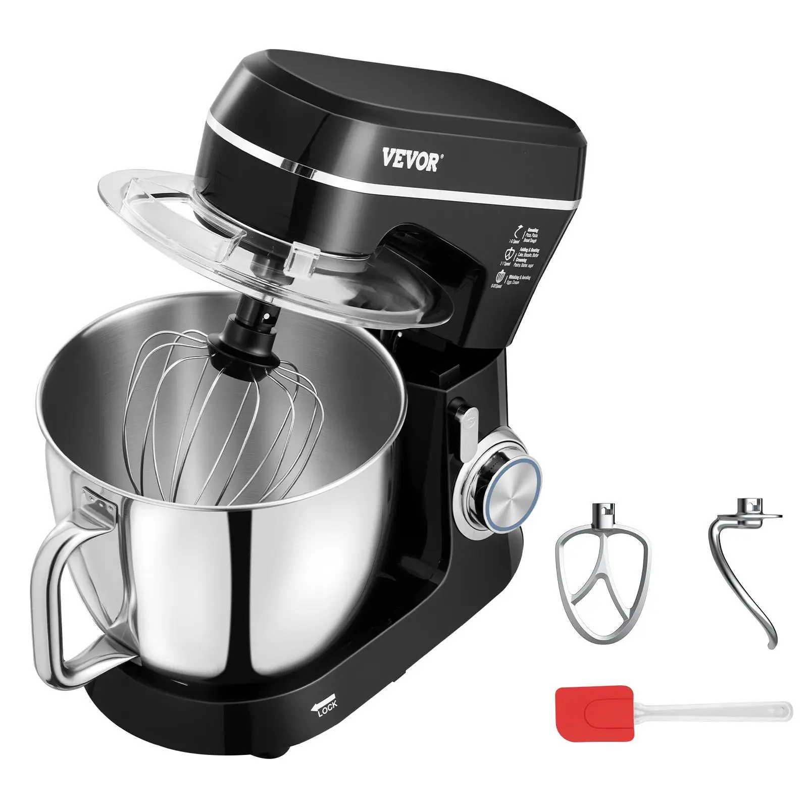 VEVOR Stand Mixer, One bowl, two bowls,5.3QT + 4.4QT Two Stainless Steel Bowls, 10+P Speeds Tilt-head Food Mixer, Kitchen Mixer with Dough Hook, Wire
