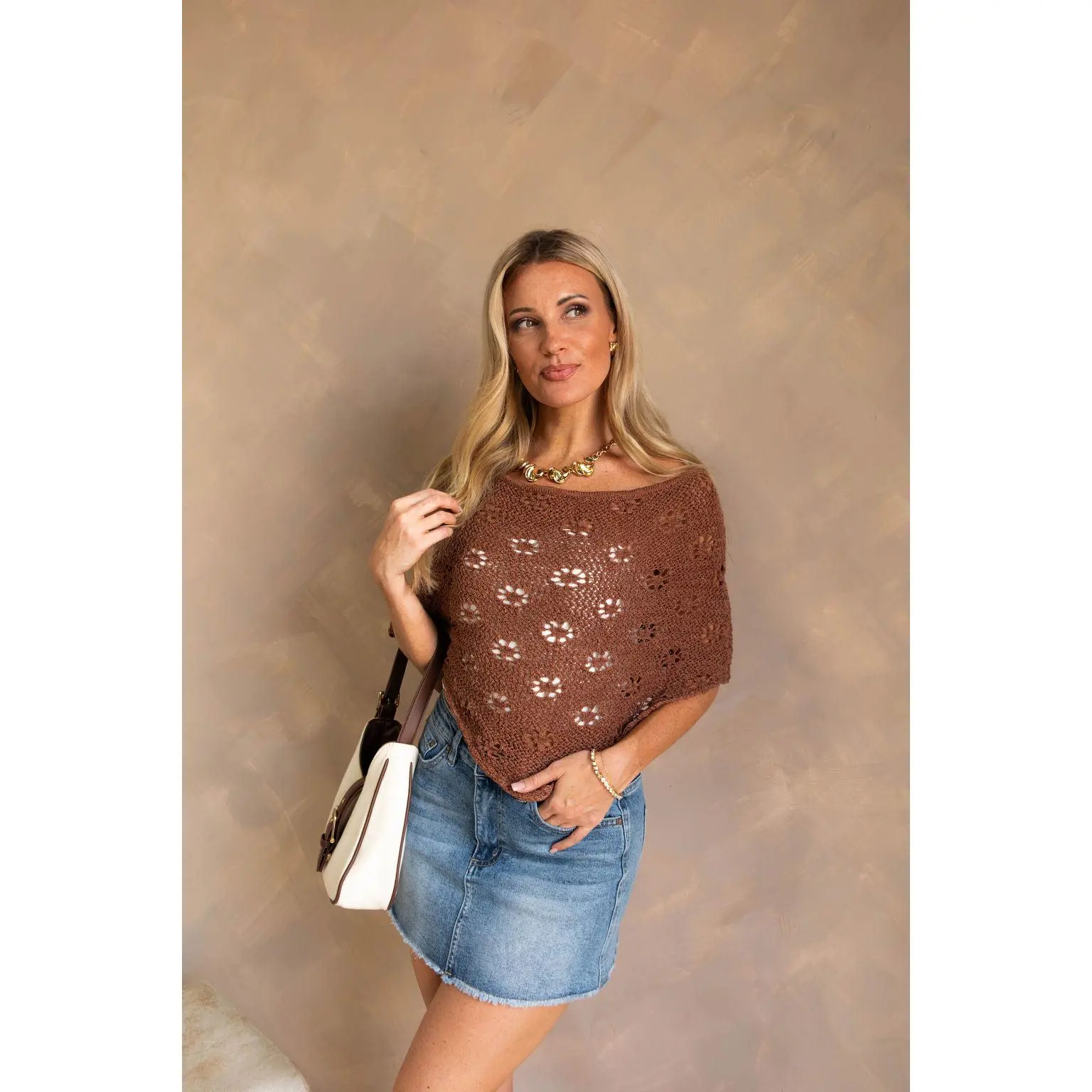 Stella Brown Crochet Floral Poncho