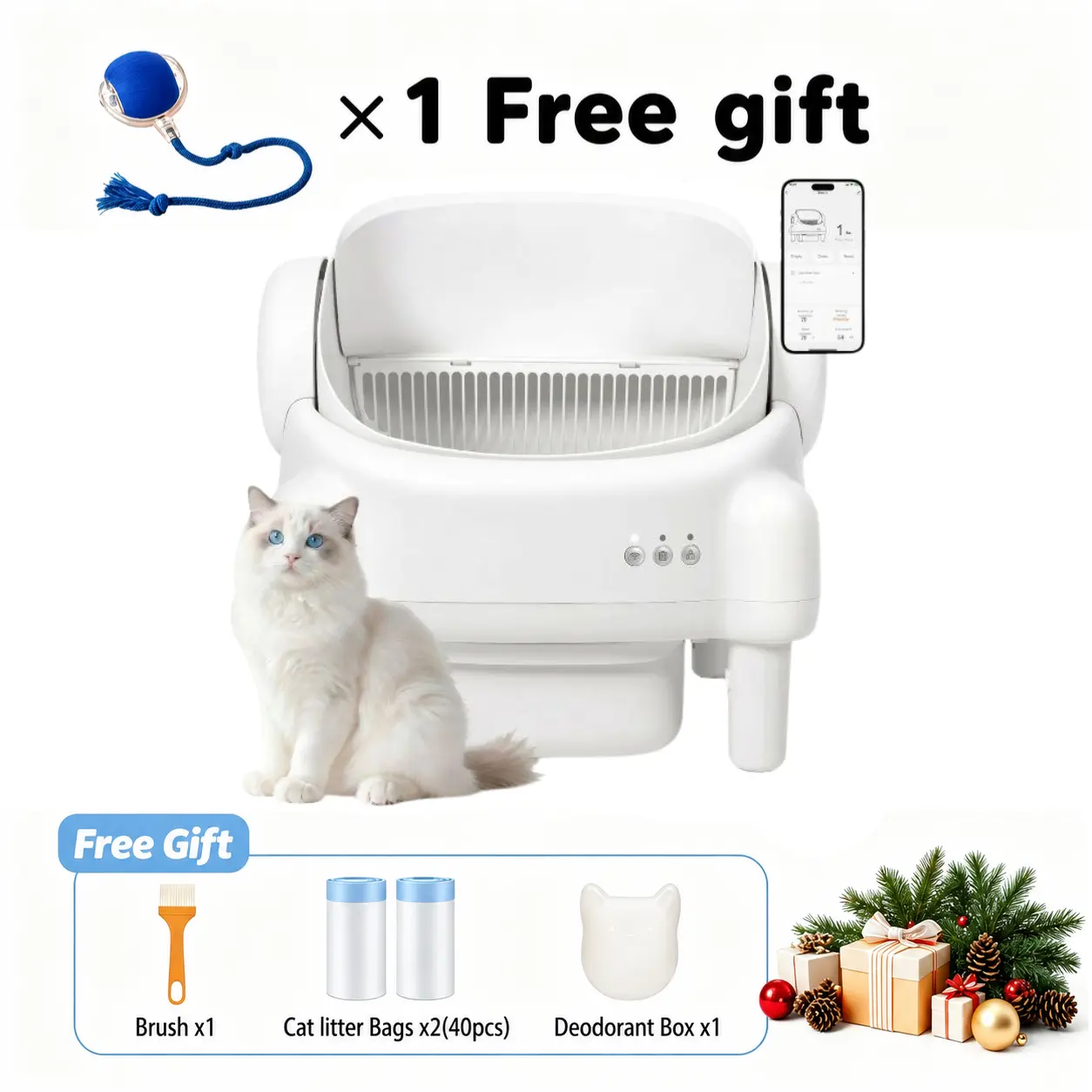 HOMLIX Universal Automatic Litter Box for Cats - Open-Top Smart Self-Cleaning Litter Tray with 10.5L Capacity, 16.5" × 16.33" Entrance, Infrared Sensors, Gravity Safety Sensors, 2.4G WiFi Data Tracking, Auto-Pause Function