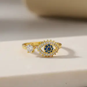 Adjustable Evil Eye Ring in Gold or Silver | CZ Stacking Ring | Dainty Protection Ring | Thin Delicate Good Luck Charm