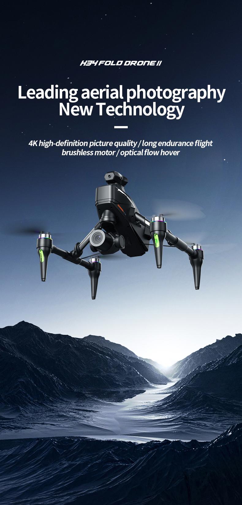 4K HD Camera Device for Adults Beginners, 4-Way 360° Obstacle Avoidance Brushless Motor, Electric Dual Lens, Foldable RC Flying Camera with 13 Mins Flight Time, Portable Aerial Photography Gear
