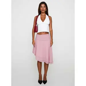 Evanescence Asymmetrical Midi Skirt Pastel Pink