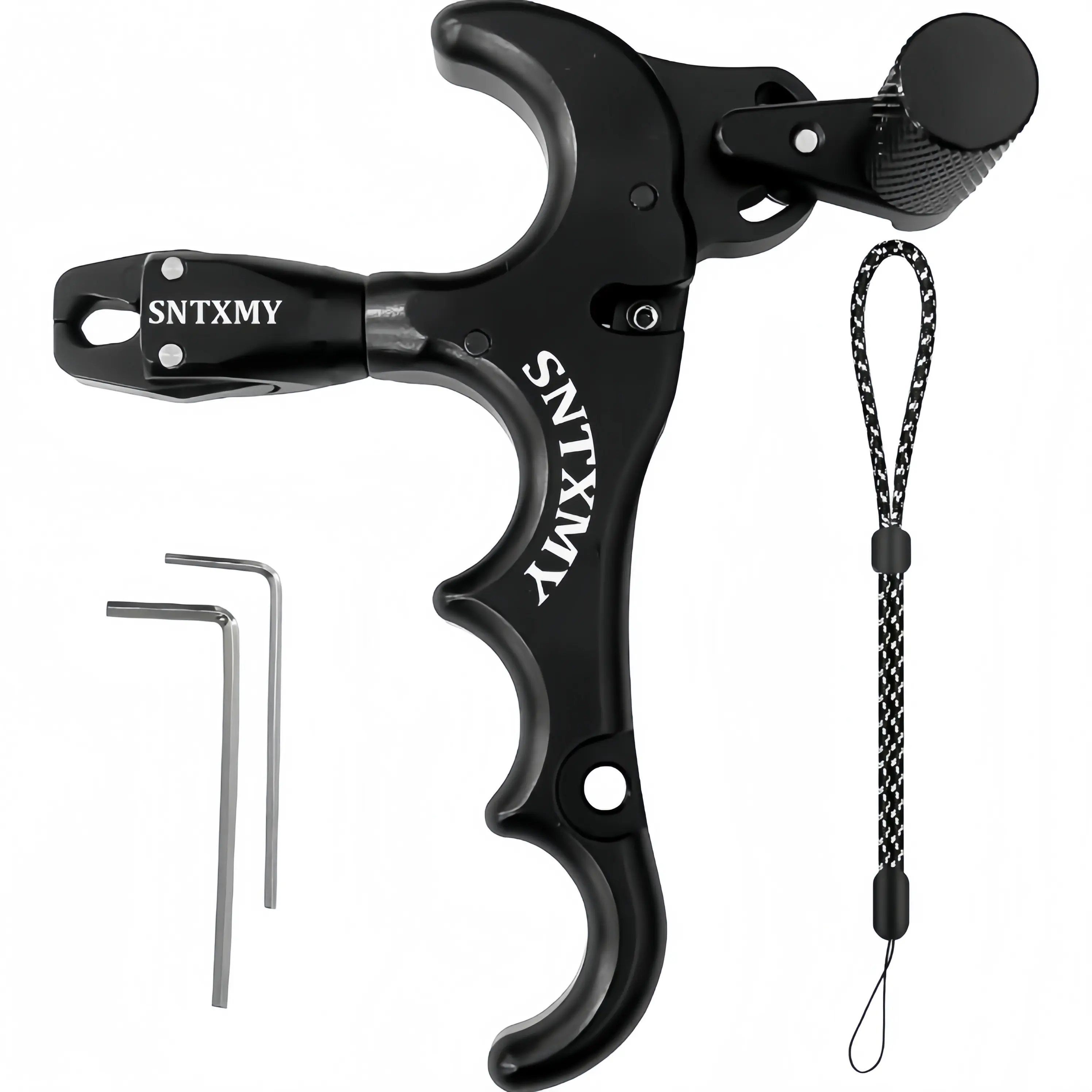 4-Finger Bow Release Aid - 360° Rotatable Ergonomic Metal Trigger, Adjustable Archery Accessory for Hunting & Target Shooting (Party Gift)