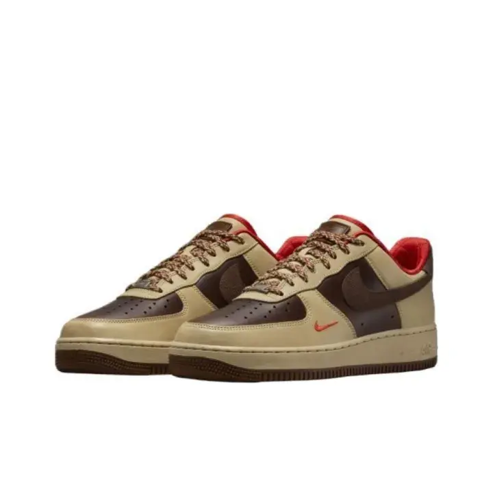 Brand New Sealed Unisex Khaki Dark Brown Contrast Low Top Skate Shoes Red Inner Collar Comfort Cushioned Footwear Non Slip Rubber Sole Vintage Retro Daily Casual Sneaker