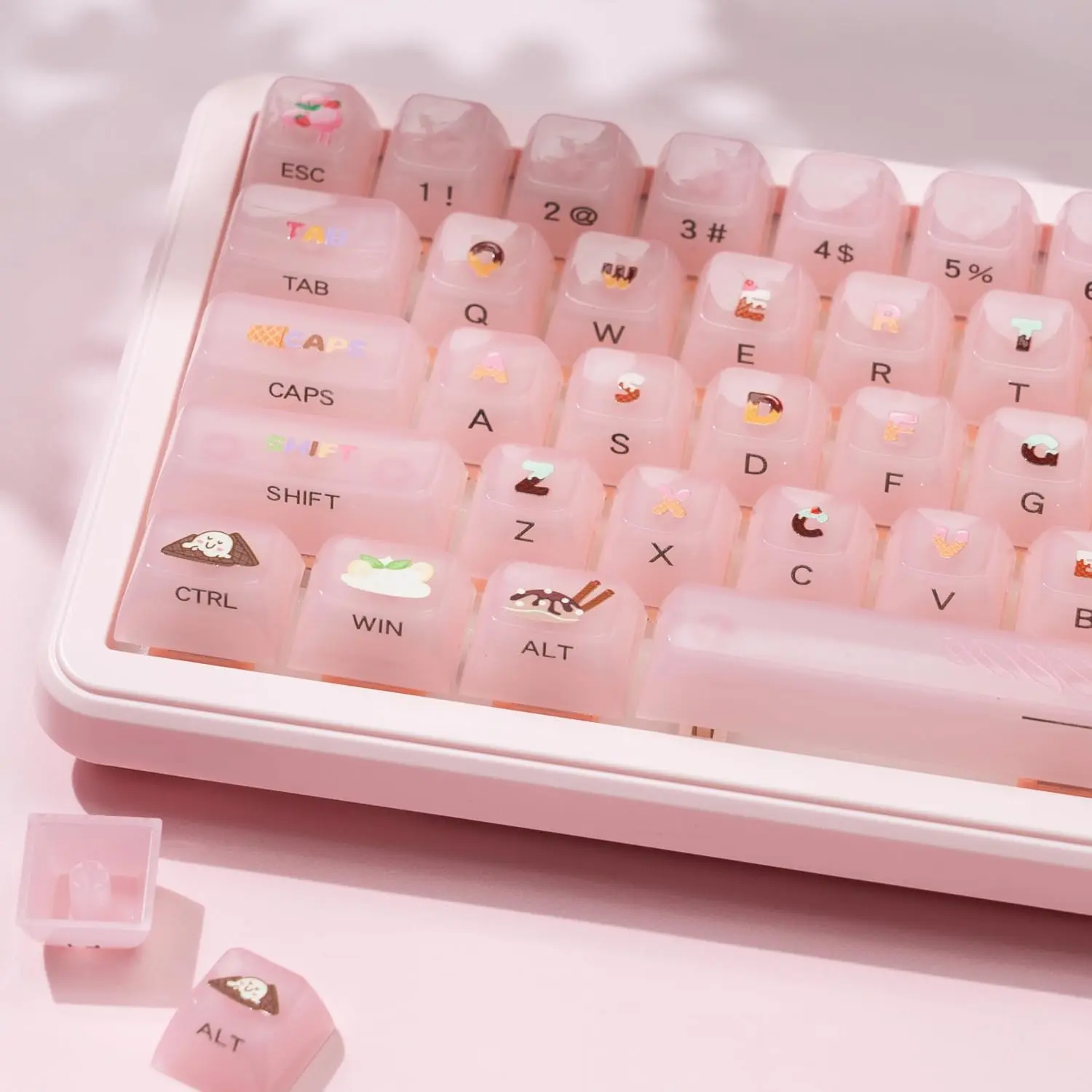 Womier 115 Keys,Jelly Ceramic Keycaps Set,Cute Transparent Shine Through Custom 60 65 75 TKL 96 98 Percent for Cherry MX,Gateron Mechanical Keyboards, MDA Profile