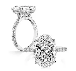 6.5Ct Elongated Oval Cut Hidden Halo 925 Sterling Silver Cz Wedding Band Engagement Ring Size 3-12 TYR155