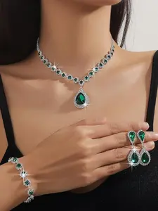 Women's Elegant Water Drop Shaped Jewelry Set, Exquisite Trendy Necklace & Dangle Earrings & Bracelet, Chic Jewelry Set for Party & Daily Clothing Decor, Teardrop Jewelry Set, Fashionable Jewelry Set