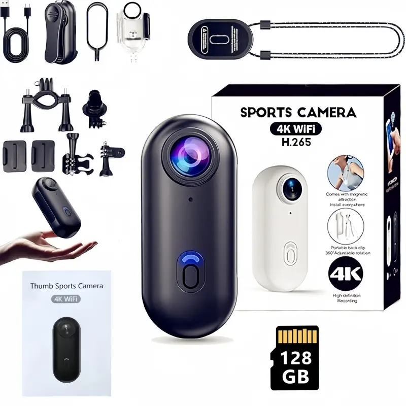 Alano 4K 128G Thumb Action Camera, Tiny Size, Mount Anywhere, Small Body Camera with Spring Clip, Portable Vlogging, Hands-Free POV Recording, Helmet