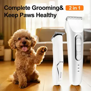 Pet Grooming Kit 3-in-1 Function with 2 Units 15 Accessories High-Speed 5800 RPM Motor Waterproof Durable for All Pet Types Electric Pet Paw Trimmer Rechargeable Pet Trimmer Paw Grooming Trimmer