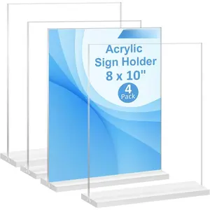 4 Pack  Sign Holder 8x 10 ,T shape Double Side Clear  Menu Display Stand for Restaurants ,Office ,Photo frames ,Store -Vertical