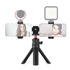 Smartphone Video Kit Including Universal Phone Tripod Mount with Dual Phone Holders 4 Cold Shoe Mounts + Desktop Tripod