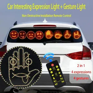 Remote Control LED Car Expression Light Middle Finger Gesture Palm Sign Decorative Lamp for Rear Window Display Road Rage Message Light Funny Car Accessories for Drivers Decoration