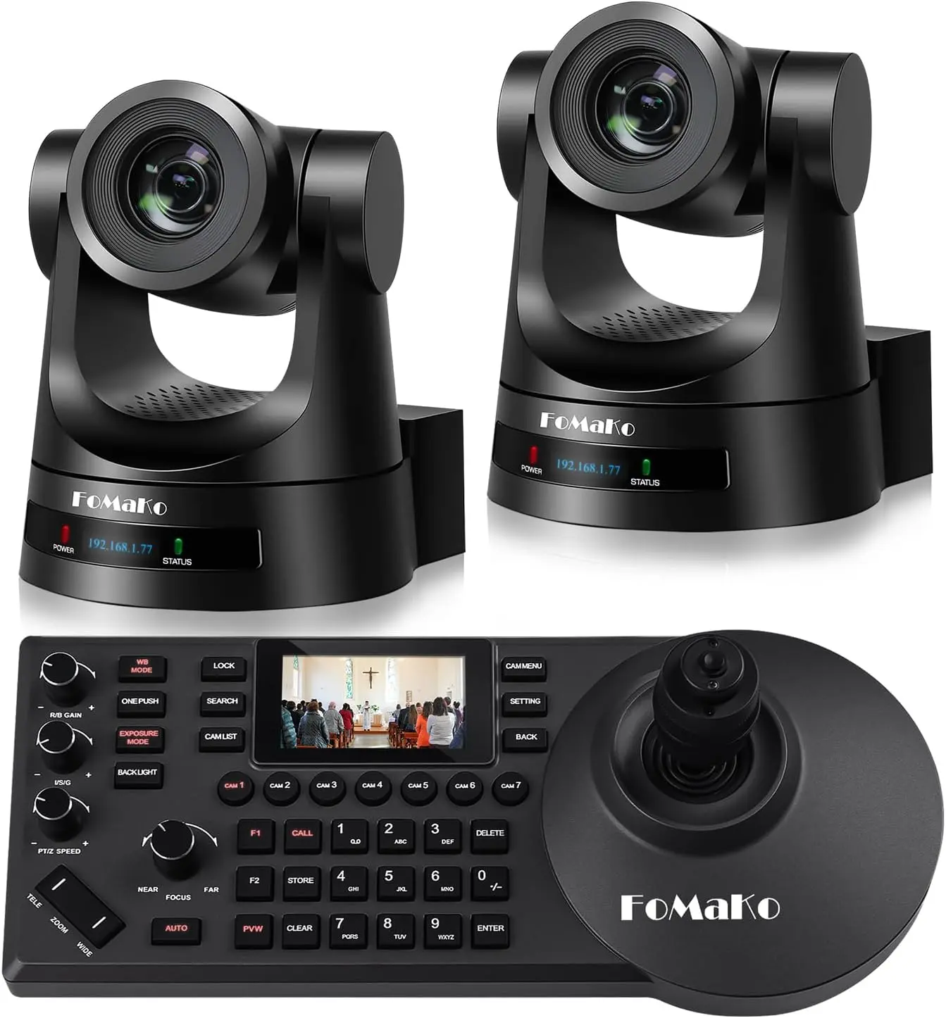 FoMaKo PTZ Camera HDMI 20x Optical Zoom, AI Auto-Tracking Gen 3, PoE,for Church Worship, PTZ Camera Controller (PTZ Bundle FMK20SDIx2+KC608) BH202