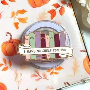 Book Lover “I Have No Shelf Control” MagSafe Phone Grip – Cute Pastel Books Magnetic Pop Socket & Kickstand – Reader Gift for Bookworms