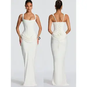 Women's Fashion Sexy Sleeveless Halter Neck Long Dress, Back Tie Tight Fit Bra Design, Elegant Ruched Waistline, Perfect for Bridesmaids Formal Events line dress gown fashion