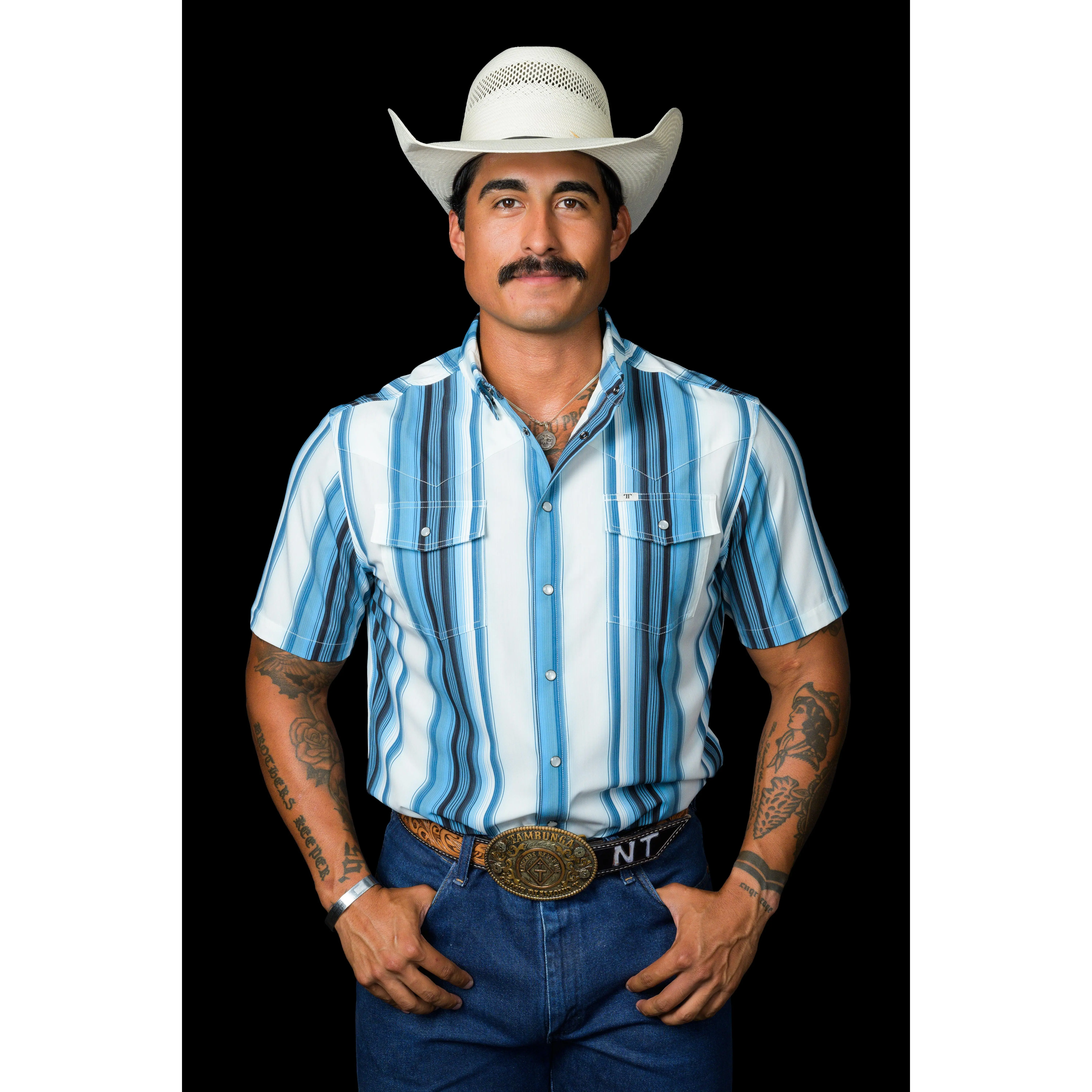 The Harrison in Blue - Short Sleeve Pearl Snap (FINAL SALE)