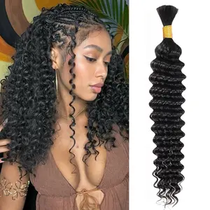 Human Braiding Hair for Boho Braids 100g  Deep Water Wave Bulk Human Boho Hair for Braiding No Weft 12A Wet and Wavy Curly Human Hair Extensions 1 Bundles/Pack Natural Color 100% Unprocessed Brazilian Virgin Hair for Black Women Beginner Friendly