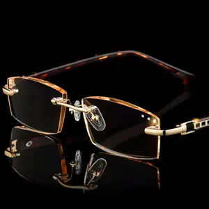 Luxury Rimless Reading Glasses Men Women Cutting Frame Reading Glasses Ultralight