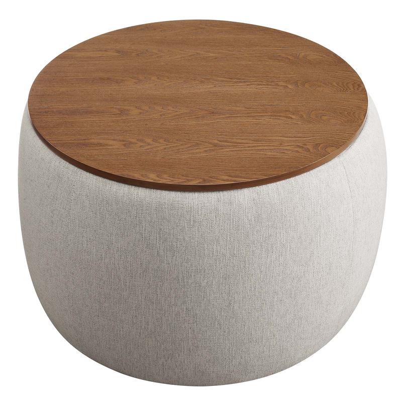 Modway Perla Upholstered Fabric Storage Ottoman in Ivory Fabric
