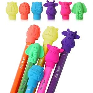 Animal Pencil Top Eraser, 60 Pack, 6 Assorted Styles, Colorful Cute Animal Designs, Latex-Free, Non-Toxic Cap Pencil Erasers for Kids, Teachers