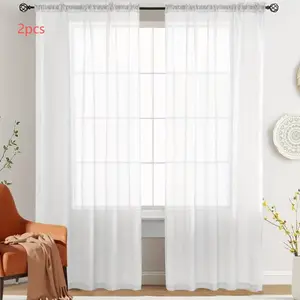 2pcs Elegant Transparent Sheer Curtains, Half-Transparent Polyester Fiber with Rod Pocket Design, Easy Care, Net Curtains Window
