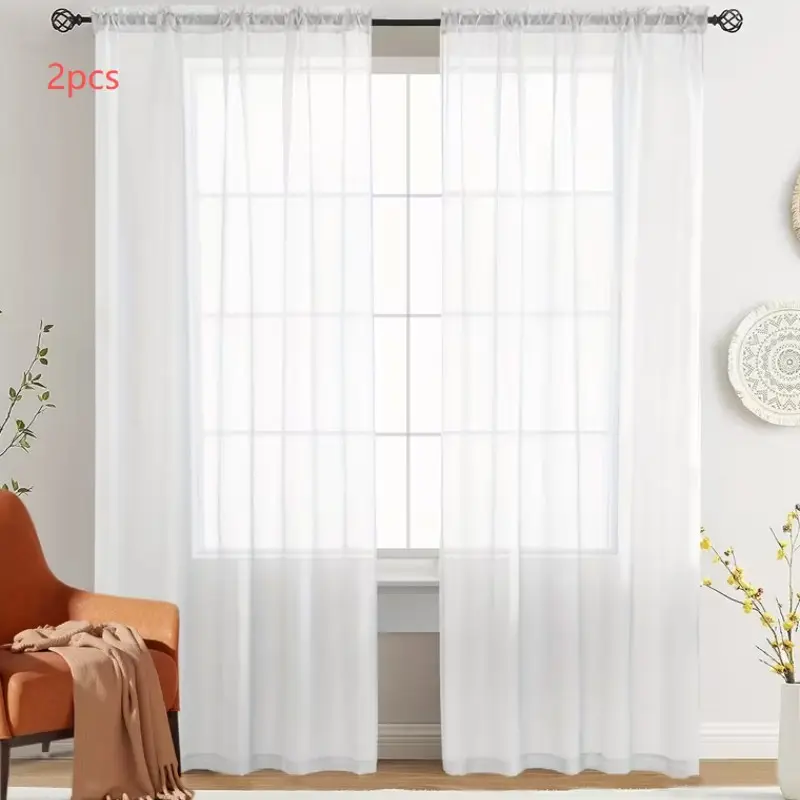 2pcs Elegant Transparent Sheer Curtains, Half-Transparent Polyester Fiber with Rod Pocket Design, Easy Care, Net Curtains Window