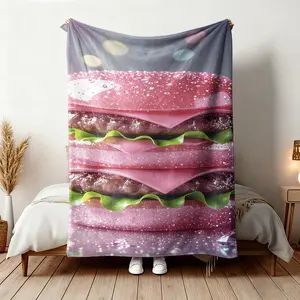 Burger Print Flannel Blanket, Soft Bedroom Sofa Cover, Multi-Purpose Bed Couch Chair Living Room Decor, Unique Gift for All