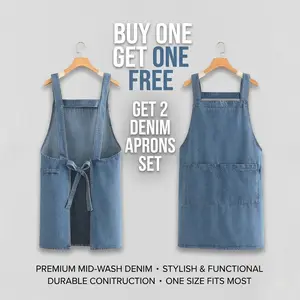 Retro Denim Kitchen Apron with Adjustable Wide Straps & Large Pockets - Durable Cooking Workwear for Baking, Barista, Coffee Shop, DIY Crafts & Grilling, Viral TikTok Kitchen Must-Have for Women Men