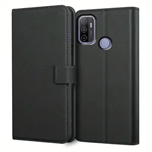 For OPPO A53 / A53s 4G Case With Kickstand PU Leather Card Slot Black Wallet Flip Protective Phone Case Cover