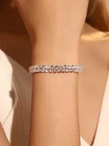 Elegant Copper Inlaid Glass Rhinestone Chain Bracelets, Sparkling Jewelry Set for Evening Parties, High-Quality Fashion Accessories