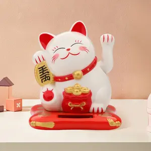2.5-in Small Plastic Fortune Cat Figurine - Solar-Powered Waving Fengshui Ornament, Luck-Bringing Home/Office Decor Mini Gift Accessory