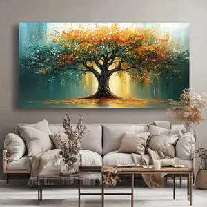 2D Flat Modern Wall Art Autumn Tree Painting, 1.5-inch Framed Picture for Bathroom, Kitchen, Dining Room, Office, Bedroom, Living Room, Abstract Wall Decor, 2D Flat Print on Canvas Artwork, Contemporary Home Decoration, Gift for Festival