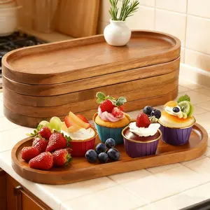 6 wooden trays, 25.4cm and 30.48cm hot food plates, oval wooden plates, wooden meal plates, plates, cheese plates, bulk desserts, Dim sum, bread, fruit, appetizers