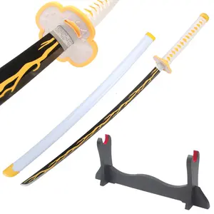 41 inches Real Demon Slayer Cosplay Sword Agatsuma Zenitsu with Wooden Holder Stand Display for Anime Fans Halloween Role Playing Props Cosplay Collection Christmas Gift Birthday