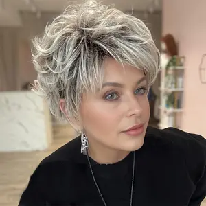 New Wholesale Arrivals Women'S Brazilian Human Hair Wig - Natural Salt & Pepper Grey, Glueless Rose Net Cap, 150% Density (1.5x), No Shedding/Tangling, Short Straight Layered Cut for Everyday & Special Events, Stylish Hairpiece, Premium Quality, conscious