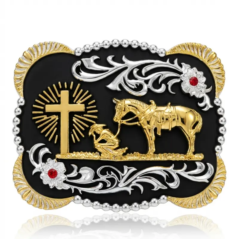 Women\'s Silver Religion Cross Kneeling Prayer And Horse Design Belt Buckles Amazon.com: Seternaly Western Belt Buckle Religion Cross  main image 2
