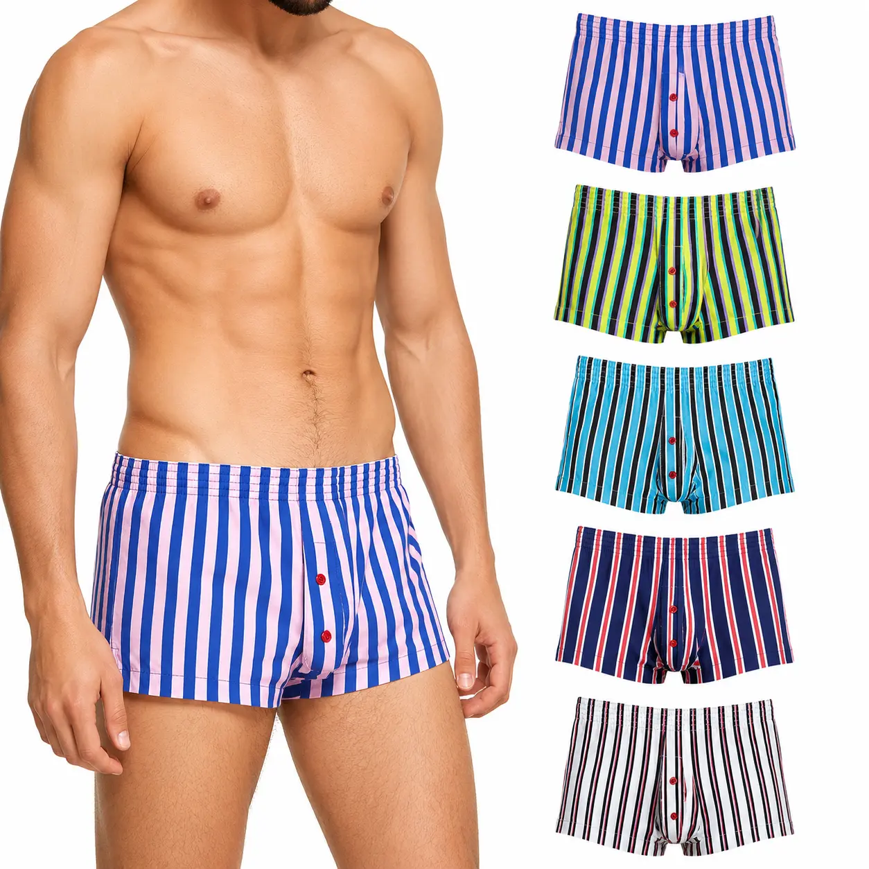 SEOBEAN  Men’s Striped Boxer Shorts with Button Fly, Soft Woven Lounge Underwear, Elastic Waistband Relaxed Fit Sleep Shorts for Home, Travel & Daily Wear-230509