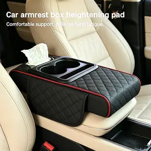 The black and red five-in-one car center console armrest cover comes with built-in dual storage bags, cup holders, tissue holders, and phone holders, providing all-in-one interior storage solutions for your car.