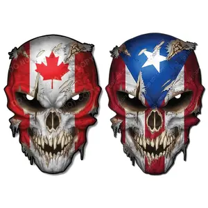 Patriotic Vinyl Sticker for Car Motorcycle Cup Wall - Durable Canadian & American Flag Skull Decal for Riding Season Racing