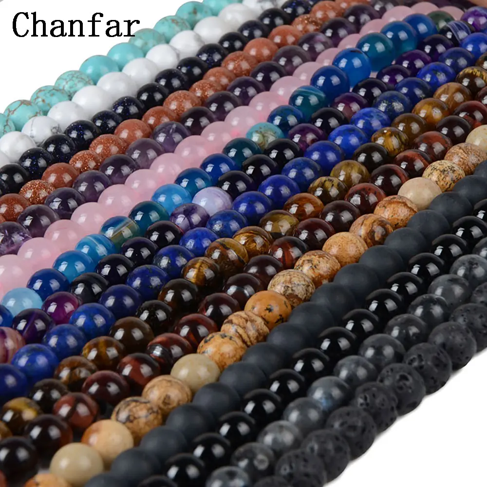 4 6 8 10 12mm Natural Stone Beads Lava Amazonite Agates Amethysts Turuoqises Round Loose Beads For DIY Making Bracelets Jewelry