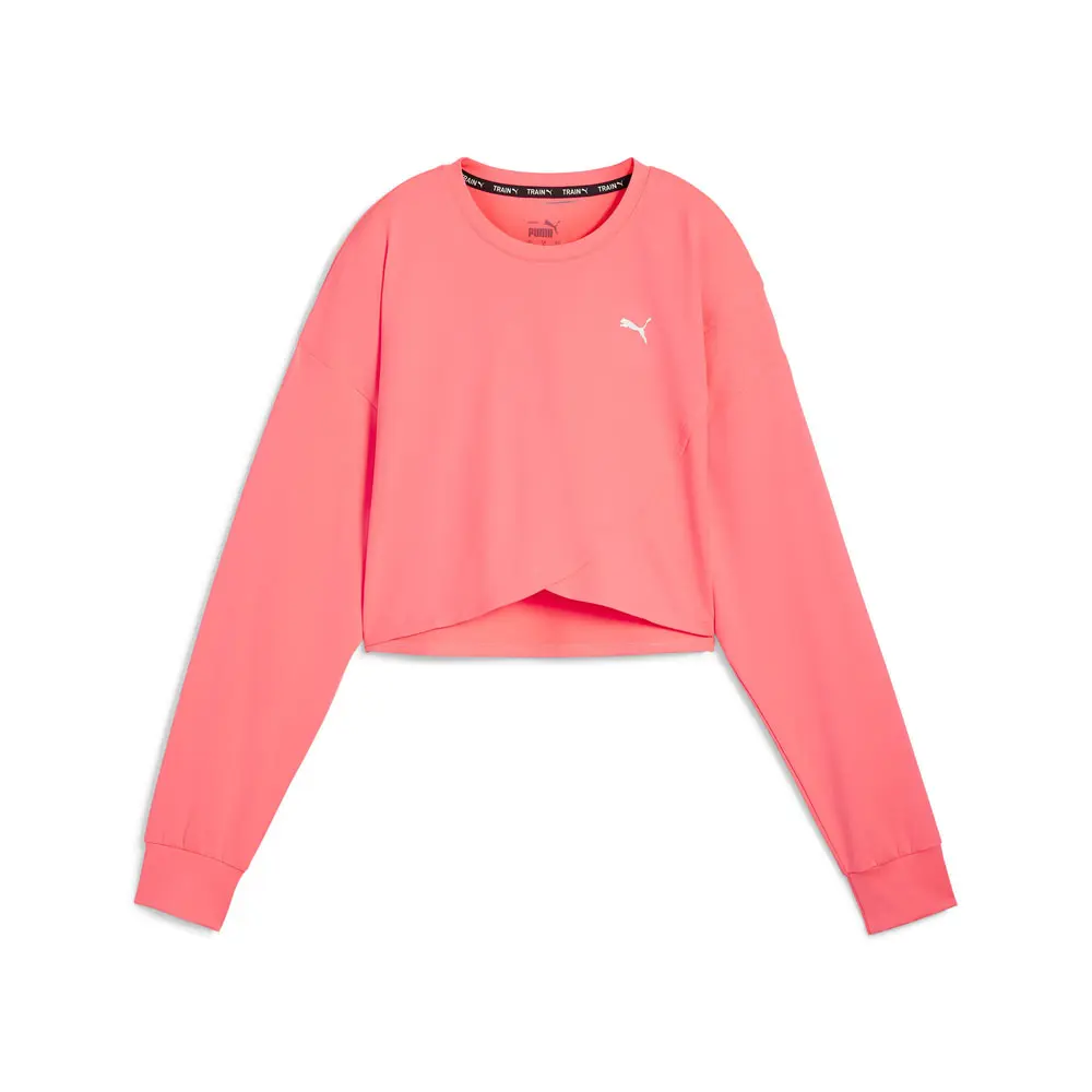 PUMA Womens Cloudspun Crossover Crew Neck Long Sleeve Athletic Casual Tops Casual - Pink