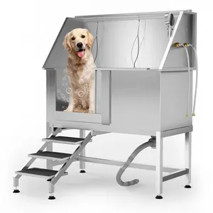 GARVEE 50" Stainless Steel Dog Wash Tub With Left-Side Stairs & Floor Grate,Professional Pet Grooming Station for Large, Medium, Small Dogs