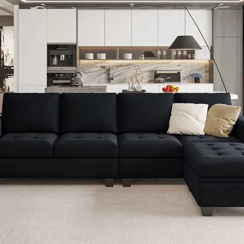 Velvet Reversible Sectional Sofa with Chasie Convertible Sectional Couch with St