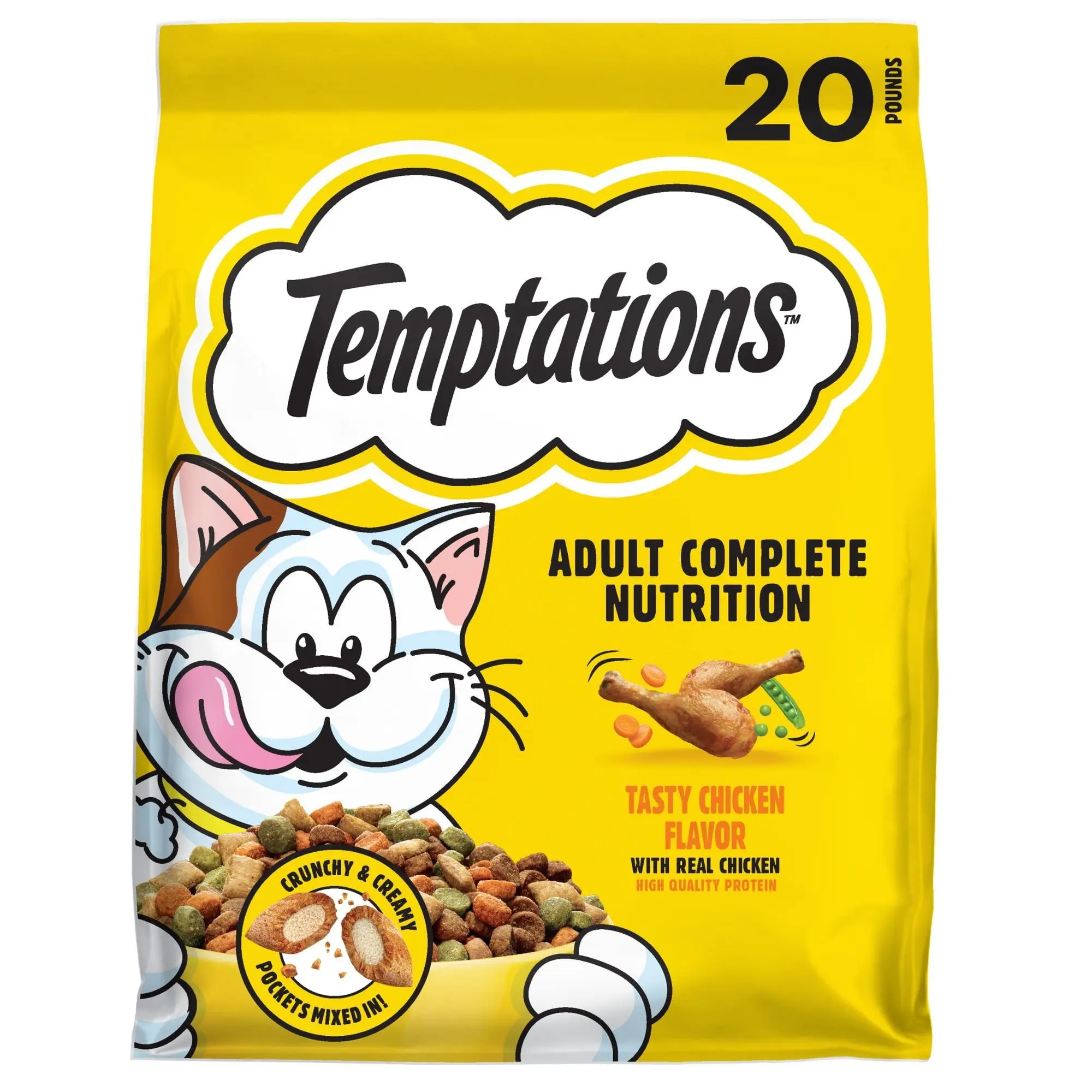 Temptations Audlt Chicken Flavor Dry Cat Food, 20 lb Bag