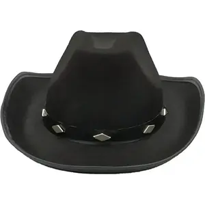 4E’s Novelty Black Felt Cowboy Hat – Unisex Studded Western Hat for Parties & Costumes