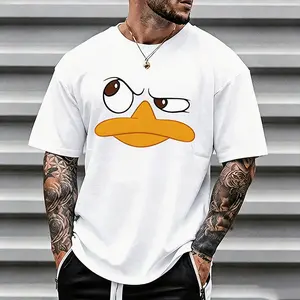 Men’s black-and-white short-sleeve printed T-shirt — street fashion casual crew neck, suitable for everyday outdoor wear