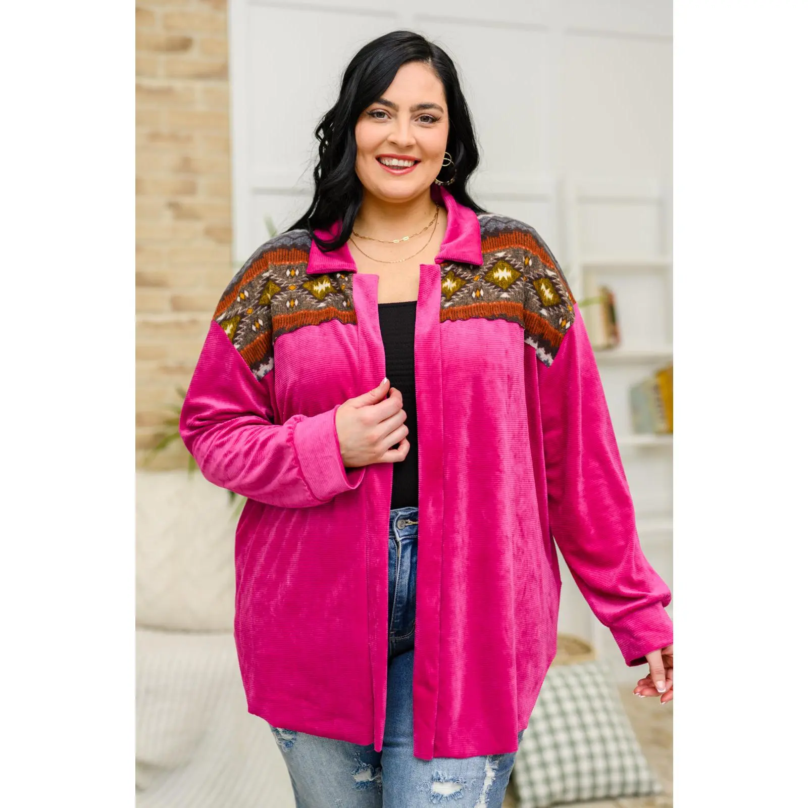 Cozy Cabin Days Sweater in Magenta