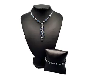 "Cosmic Charisma" Blue jewelry Set Metallic Blue Beaded with Necklace, Earrings, and Bracelet